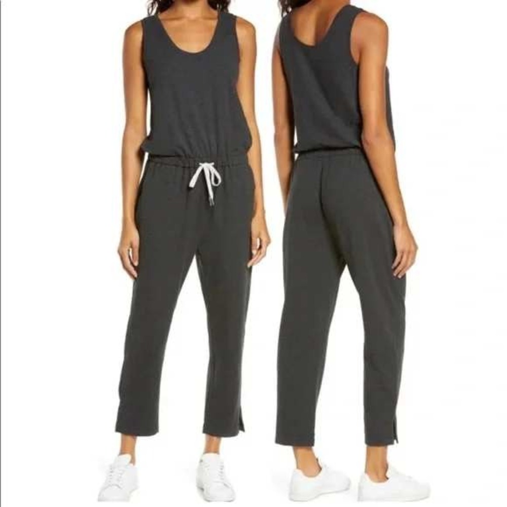 Zella Women's Gwen Charcoal Gray Tank‎ Jumpsuit Drawstring Waist Pockets XS